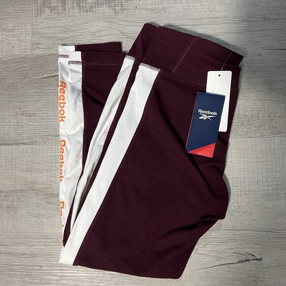 Reebok TE Linear Logo Leggings Women’s Plus Size 1X  16W Maroon White Training - Picture 1 of 5